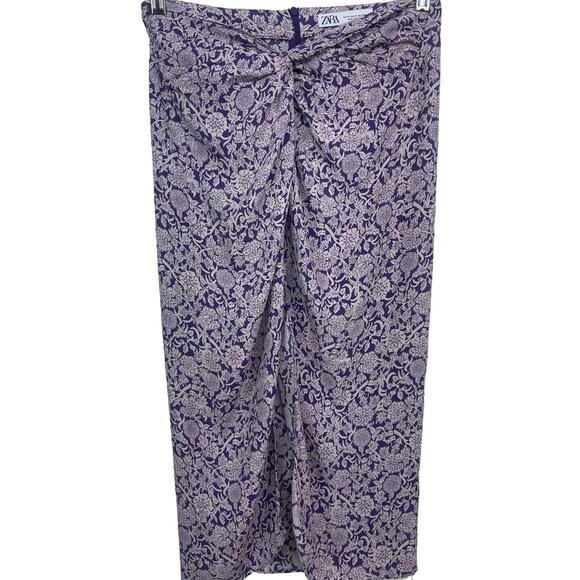 ZARA Front Knot Purple and Cream Colored Midi Skirt Size Medium - Picture 1 of 4